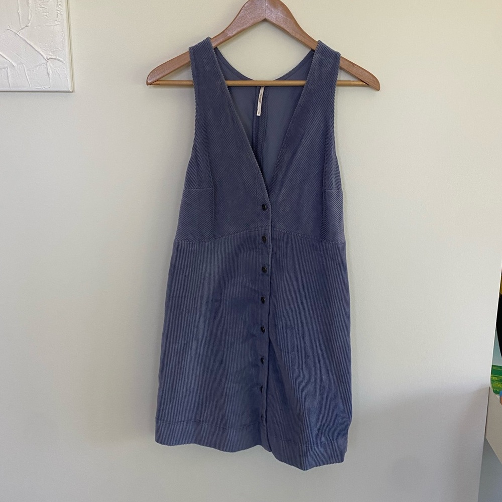 Blue Corduroy Button Down Mini Dress